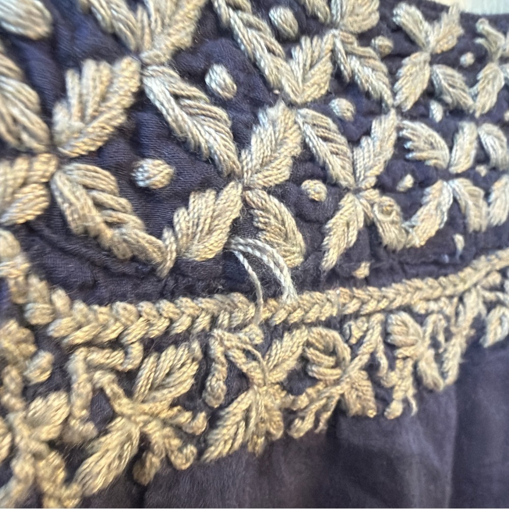Fettish Navy Blue Embroidered Boho Blouse | Peasant Tunic Top - Picture 7 of 7